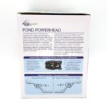 Box of Aquascape Pond Powerhead with product description, installation instructions, and diagrams showing two suggested ways to place the powerhead: directly in a pond or disguised with rocks or other materials.