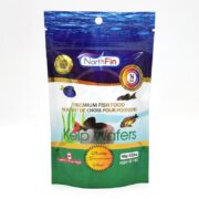 A package of NorthFin Kelp Wafers premium fish food, featuring colorful graphics of fish and product information. The bag contains 100g (3.5 oz) and highlights quality and kelp ingredients on the front.