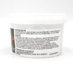 A white container labeled with nutritional information and ingredients list, including crude protein, fat, and fiber content, as well as vitamins and minerals. The brand name World Feeds appears at the bottom right.