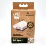 A brown cardboard box labeled AQUATLANTIS B-BOX CARTRIDGE L for algae reduction features 100% biodegradable, ecological, and new generation highlights, with a product image on the front.