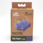 A cardboard box of Aquatlantis aquarium Fine Foam L filter (30ppi), featuring an image of a purple cleaning sponge and text highlighting new generation and clean and clear water for 90-150 days.