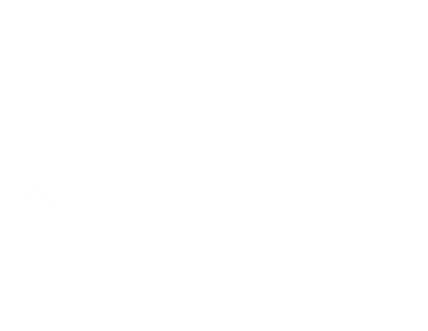 White logo featuring a water droplet with coral and fish inside, next to the text AQUATIC REALMZ on a light gray background.